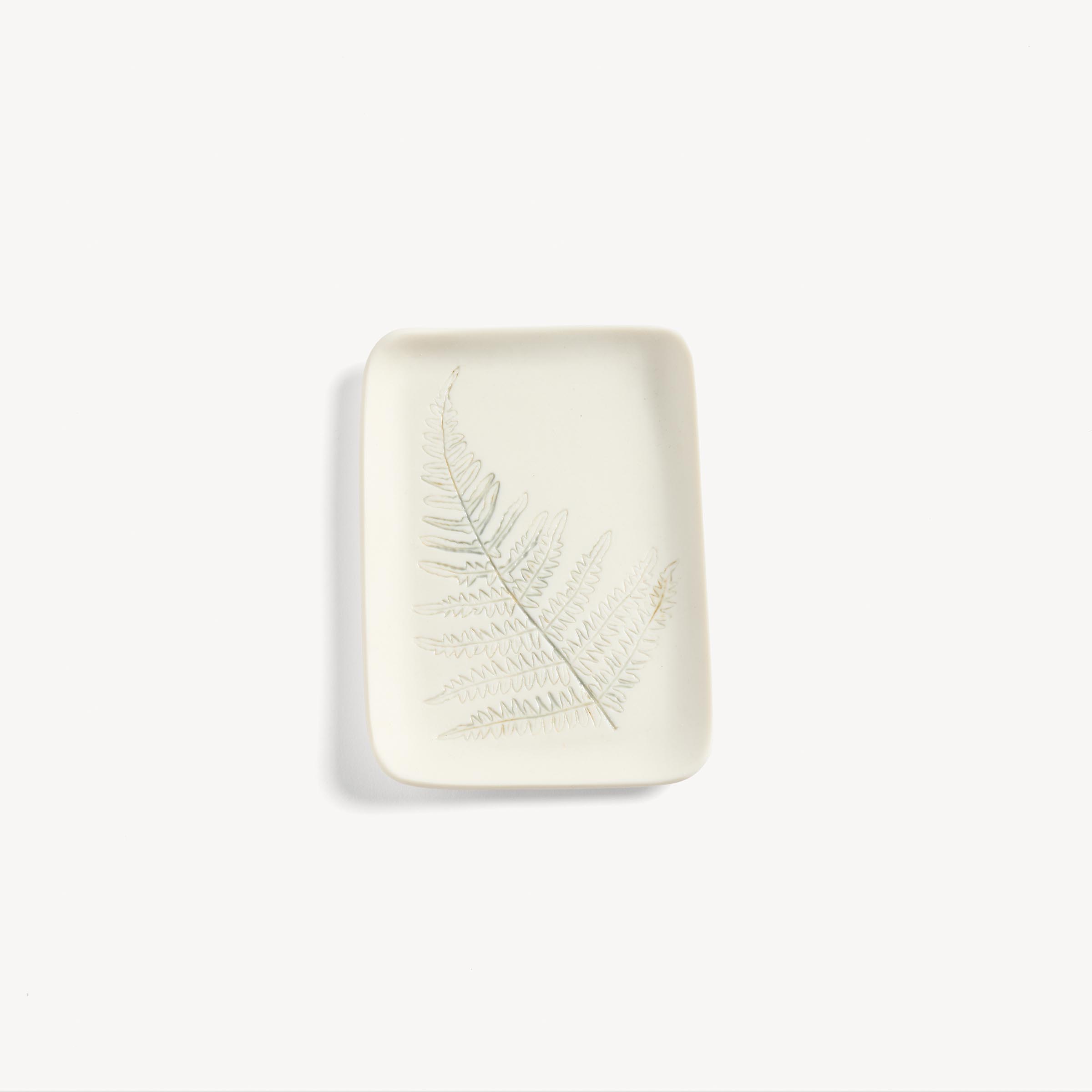 Keramik Tablett mit Farnabdruck, 12 x 9 cm